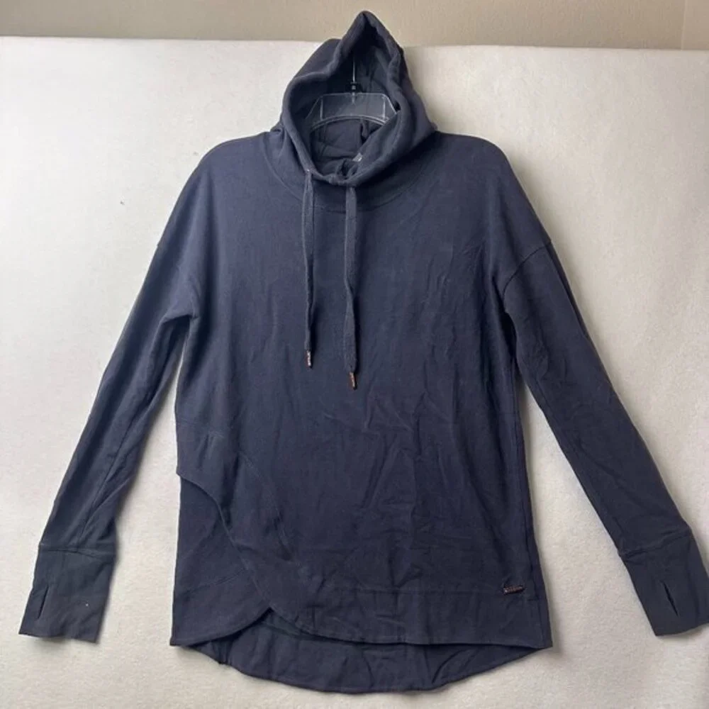 Sweaty Betty London Navy Blue Wrap Hem Hoodie Thumbhole Pullover Made in Italy S